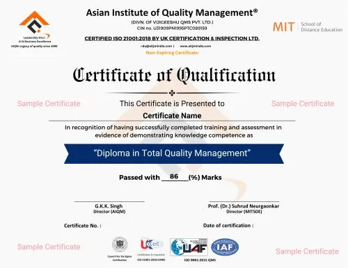 Diploma in Total Quality Management Certificate