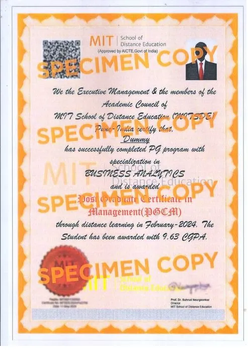 PGCM Certificate Sample