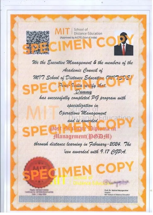 PGDM Certificate Sample