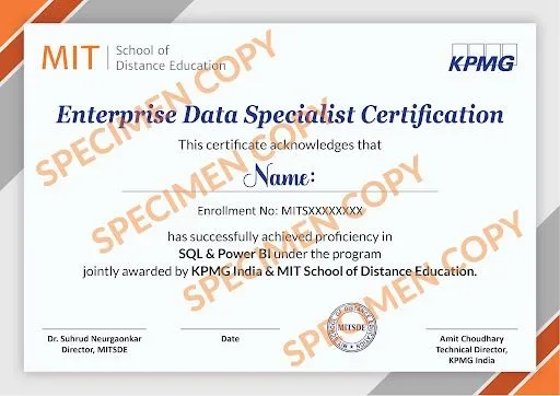 SQL & Power BI Joint Certificate — KPMG in India and MITSDE